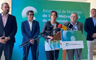 Marta Farrés i batlles de l'arc metropolità a la roda de premsa d'avui | Helena Molist